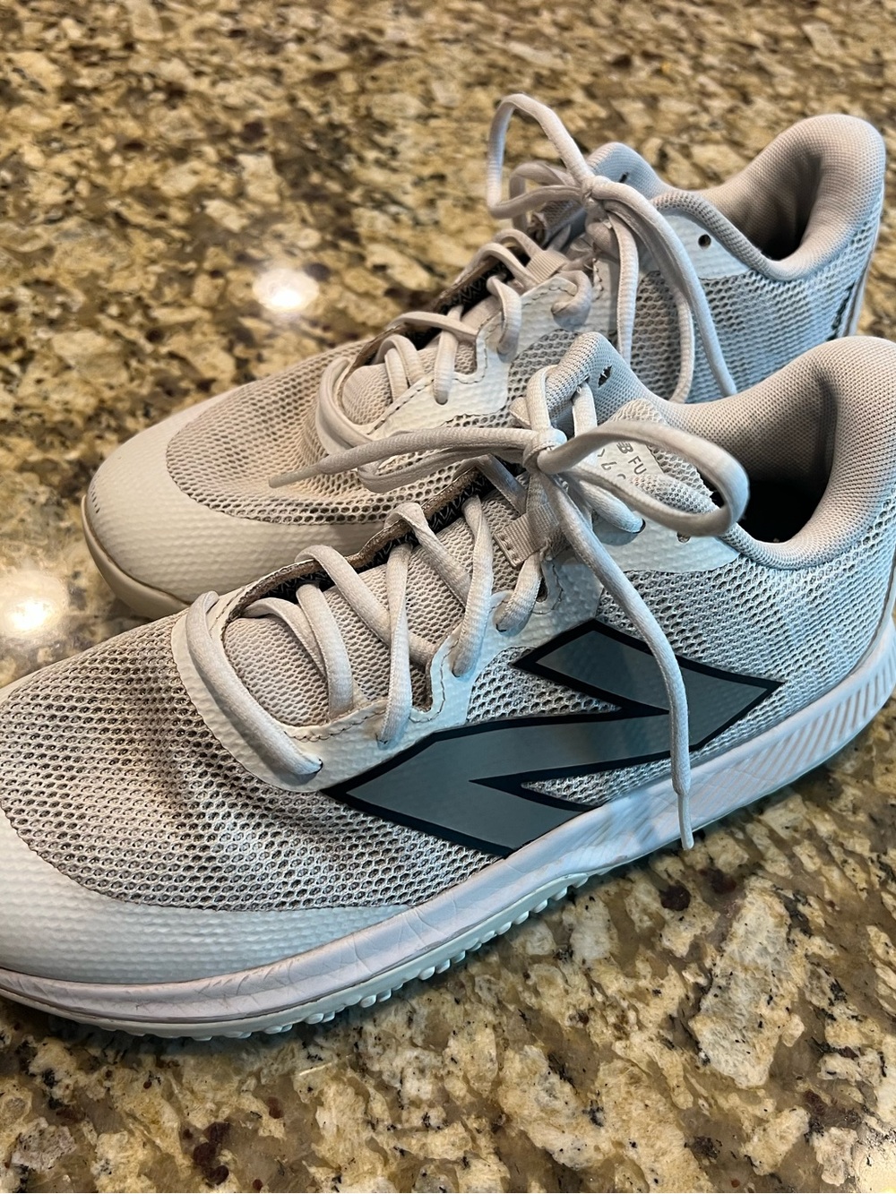 New Balance White and Light Gray Mesh Turf Shoes
